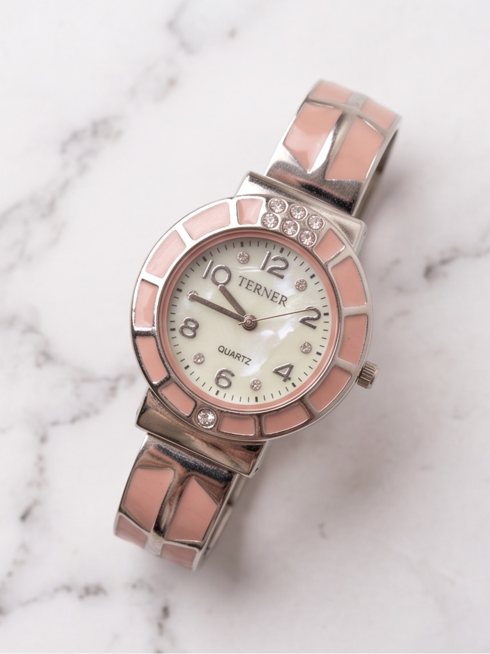 Bijoux Terner Quartz Pink & MOP Bangle Cuff Watch ~ New Battery